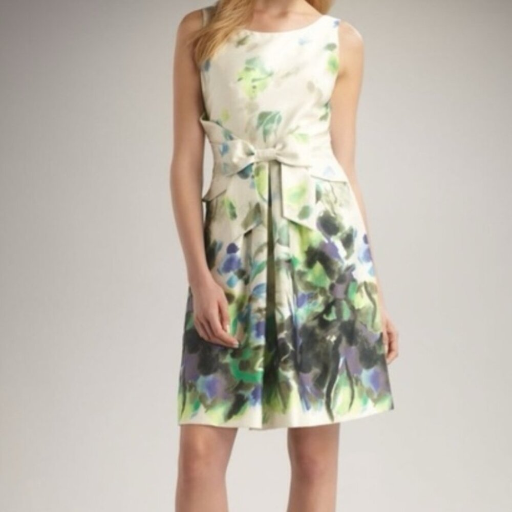 Kate Spade New York Jillian Clotted Cream Watercolor Bow-Front Dress Size 4